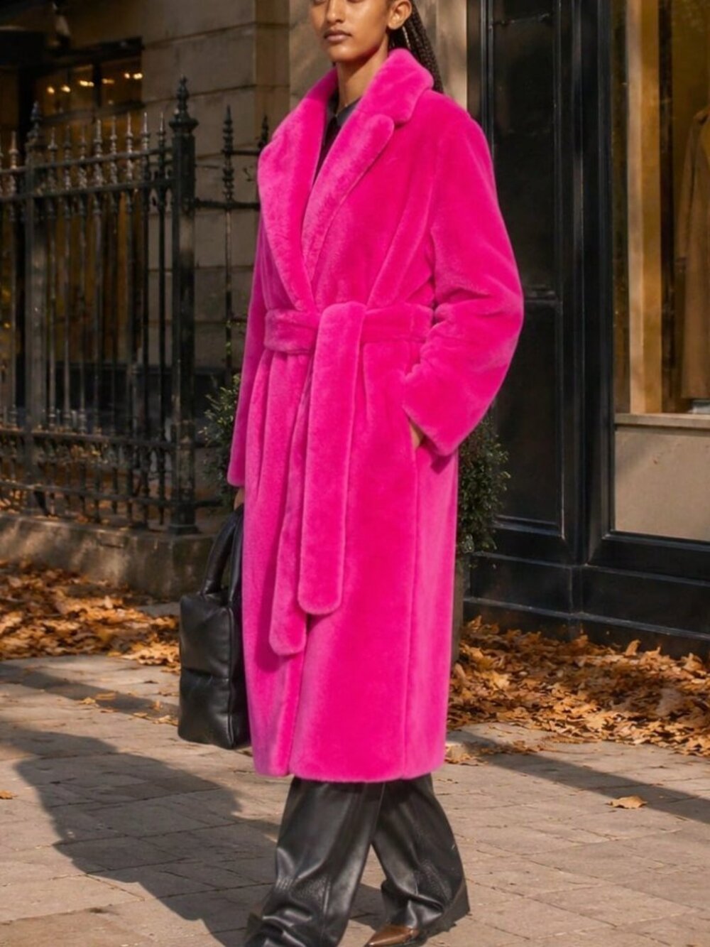 Rose Red Elegant Women's Double-Breasted Regular-Sleeve Plain Midi Coat